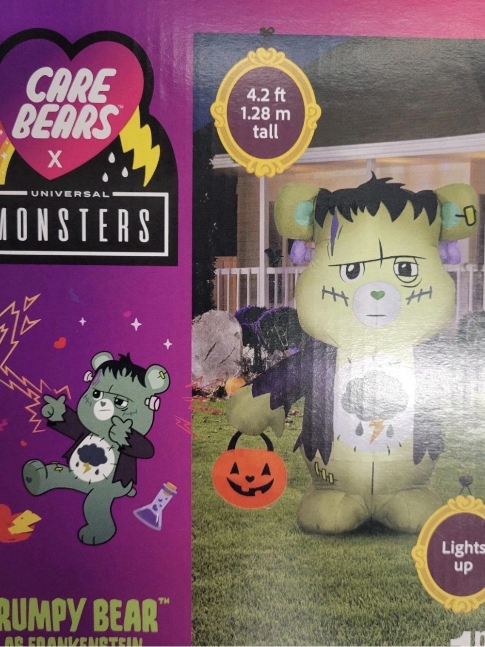 Care Bears x Monsters Grumpy Bear As Frankenstein Halloween Yard Inflatable 4.2'